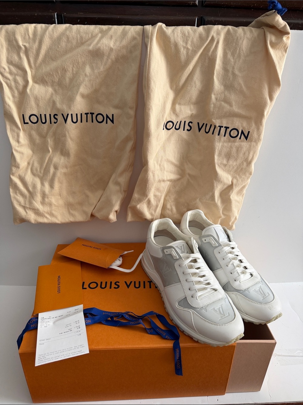 Louis Vuitton Men’s White and Light Gray LV Run Away Sneakers LV women’s 9